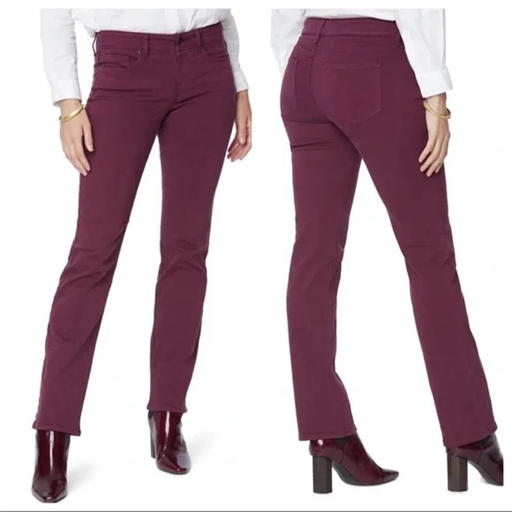 NYDJ Women's Jeans Marilyn Straight Leg Size 2 Deep Merlot Wine NWT Pants
